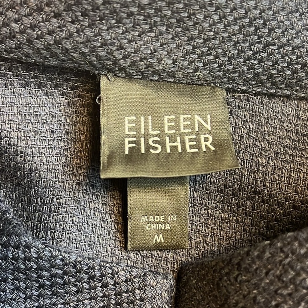 EILEEN FISHER Basket Weave Linen Cotton Blazer Jacket button Mandarin collar M - Picture 8 of 10